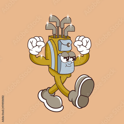 Retro character design of strong golf bag