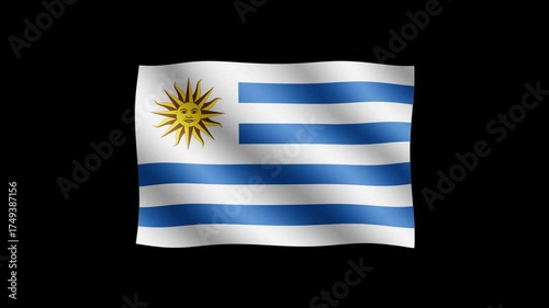 Uruguay - High quality animation of waving flag on transparent background. Seamless animation.