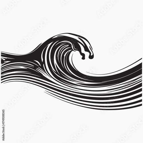 Massive Ocean Wave Abstract Brush Stroke Vector Illustration with Dynamic Texture.