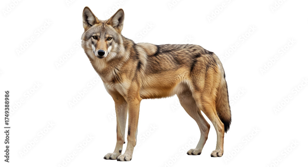 Fototapeta premium Arabian Wolf Full Body Isolated on White, Rare Middle Eastern Wolf Subspecies