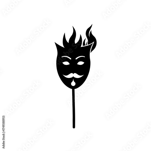 Mask with flames silhouette art on transparent background