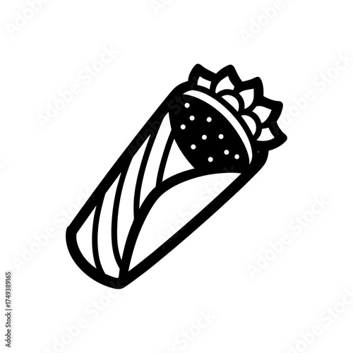 Drawn burrito with black lines on transparent background