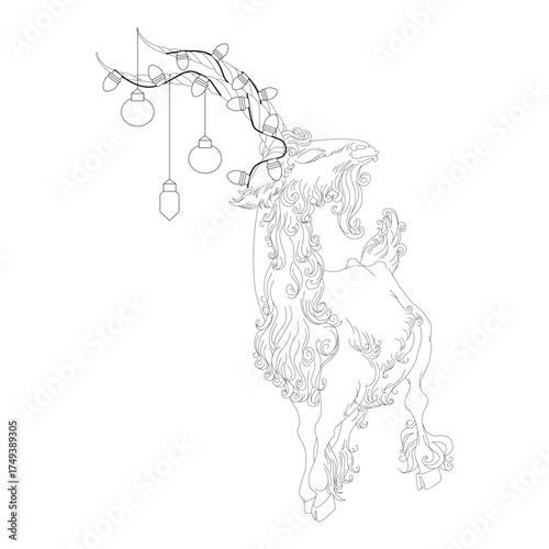 Festive llama adorned with twinkling christmas lights standing in a winter wonderland scene. winter wonderland scenes