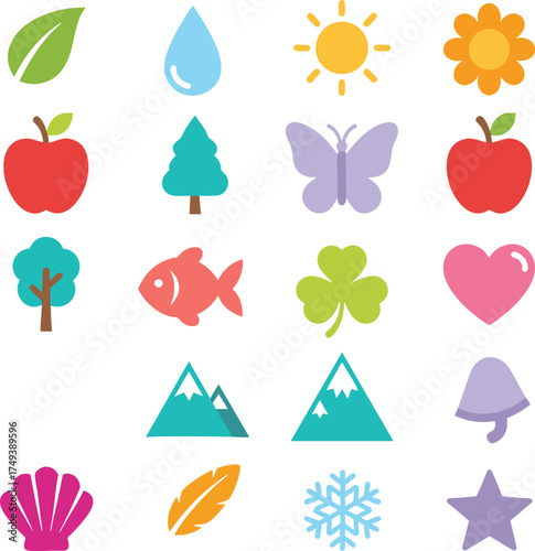 nature icons set of flat colorful symbols on white background