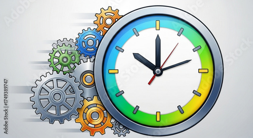 Clock with gears, concept of time management, business process, vector illustration