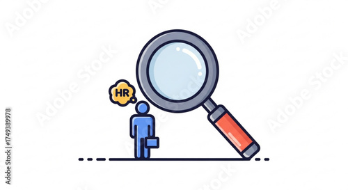 Human resources concept with magnifying glass and employee hr management and recruitment process illustration