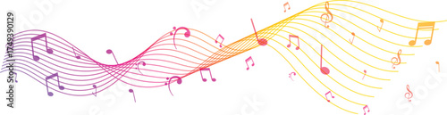 colorful musical notes background in pentagram style