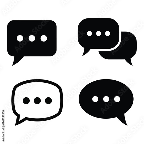 Four distinct speech bubble icons with ellipses representing conversation messaging communication digital interaction silhouette