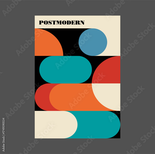Poster inspired postmodern of vector abstract dynamic symbols with bold geometric shapes, useful for web background, poster art design, magazine front page, hi-tech print, cover artwork