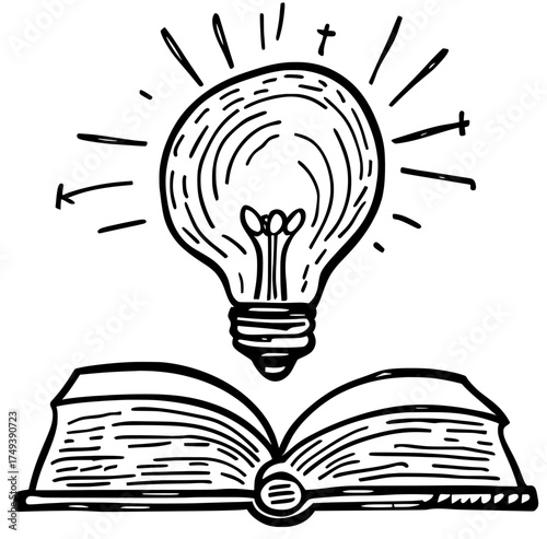 A silhouette of a head featuring a book and lightbulb embodies knowledge and creativity