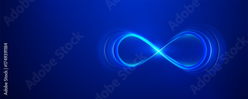 Blue glowing infinity symbol on a dark gradient background