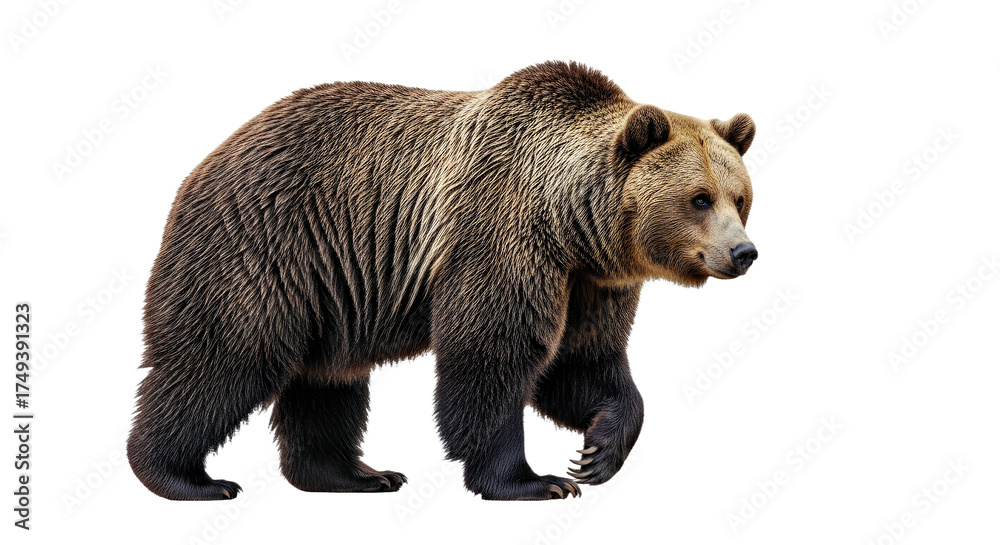 Fototapeta premium Brown Bear Full Body Isolated on White, Iconic Wild Mammal Species