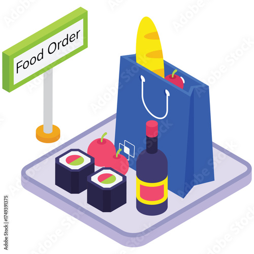 Person ordering food online using smartphone application illustration 