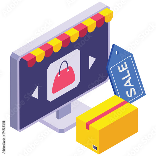 Browsing and purchasing products through internet website illustration