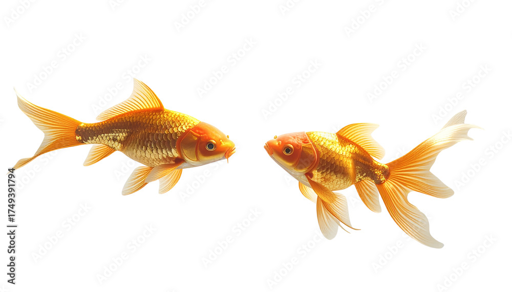 Fototapeta premium Golden Fish Flying Through Clouds, isolated on transparent background