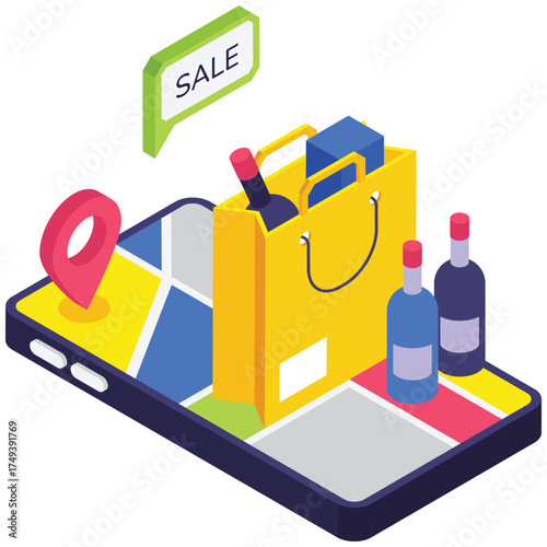 Map pin showing nearby shopping store or mall illustration