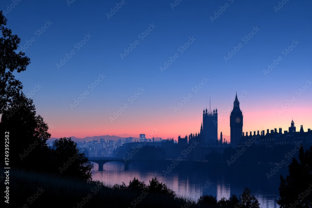 Fototapeta premium Serene dawn over london skyline with big ben and river thames