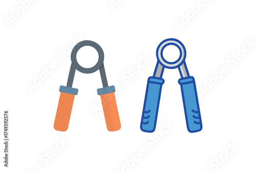 Two hand grippers one orange and one blue simple design silhouette