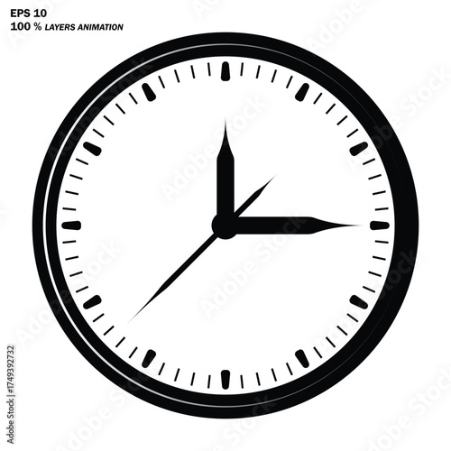 Classic analog clock icon showing time clock simple design Flat design vector illustration white background