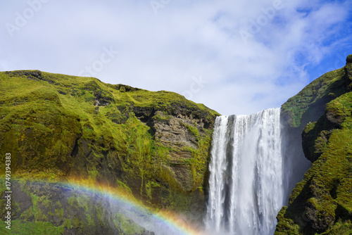 waterfall in iceland with rainbow