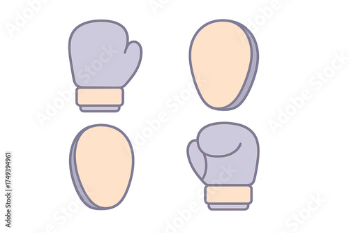 Minimalist icons of boxing gloves and training pads for combat sports and fitness