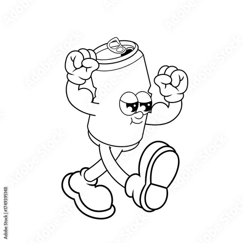 Retro character design of strong beverage can outline