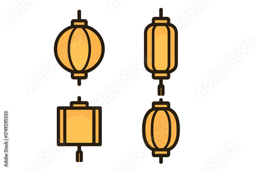 Traditional Asian festive lanterns collection in various shapes and styles