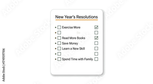 Vector graphic of a self-improvement checklist with personal goals. Concept for motivation, planning, and achieving lifestyle resolutions