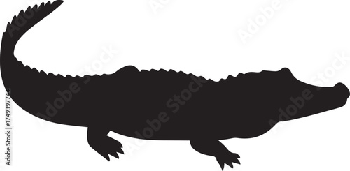 Alligator Silhouette Vector, Side View, Minimalist Geometric Wildlife Icon, High Contrast Black, Flat Design