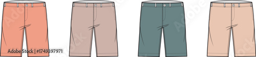 Collection of Four Casual Trousers in Different Color Options Displayed on a White Background