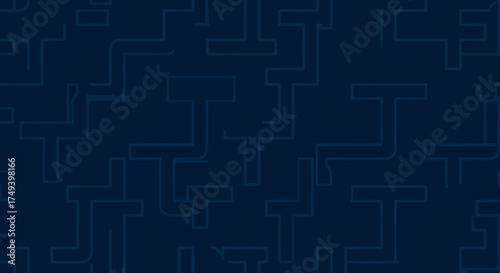 Dark blue background with a repeating pattern of light blue line art resembling pipes or pathways