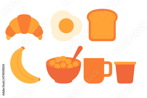 Croissant fried egg toast banana cereal bowl coffee mug and yogurt cup set