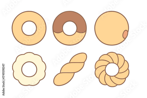Assortment of sweet fried dough pastries and baked goods isolated on white