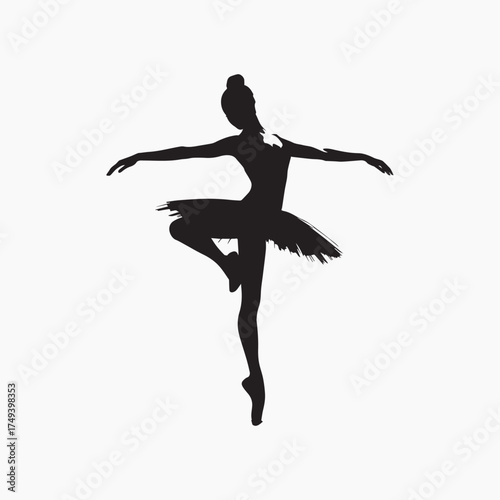 Elegant Black Silhouette of a Ballerina on Pointe Vector for a Classical Ballet Dance Studio.
