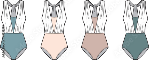 Elegant One-Piece Swimsuit Fashion Flat Sketches Diverse Color Options