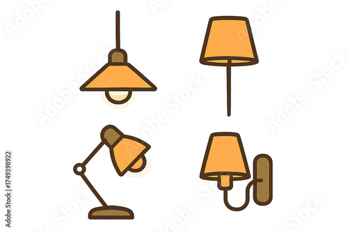 Assortment of home lighting fixtures featuring pendant, floor, adjustable desk, and wall mounted lamps