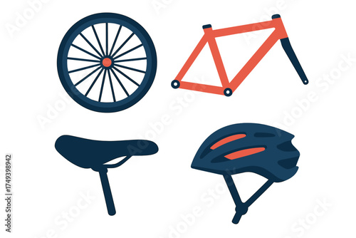 Bicycle components set including wheel, frame, saddle, and protective helmet