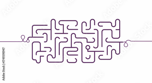 Purple line maze pattern connecting two horizontal lines on white