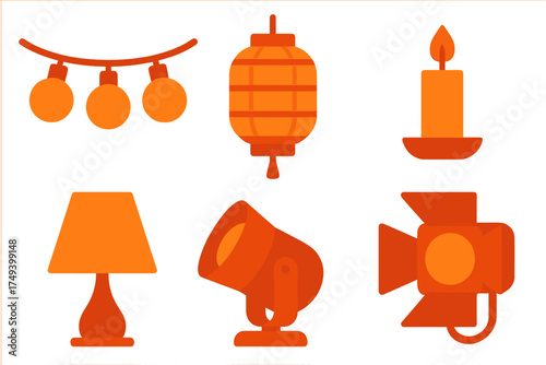 Assortment of decorative and professional lighting fixtures and light sources