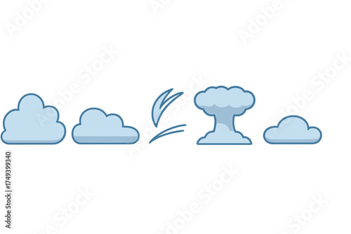 Transformation sequence of a normal cloud changing into a dangerous atomic mushroom cloud symbol