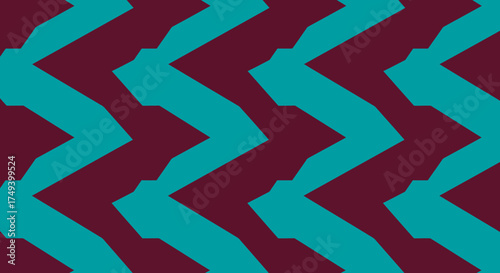 Seamless geometric pattern of maroon and cyan zigzag shapes