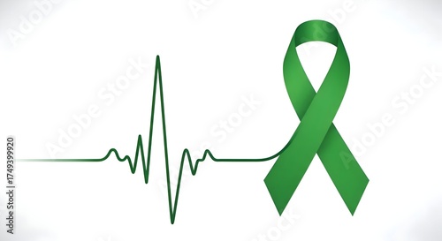 Mental Health Awareness Ribbon with Heartbeat Line.