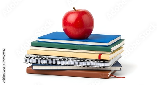 Stack of Books with Red Apple on Top for Education.