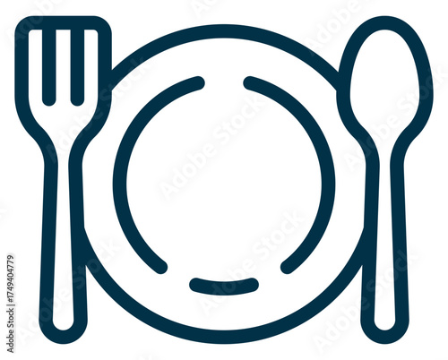 Kcal icon vector with plate, spoon, and fork symbol showing food energy measurement for nutrition and diet planning design.