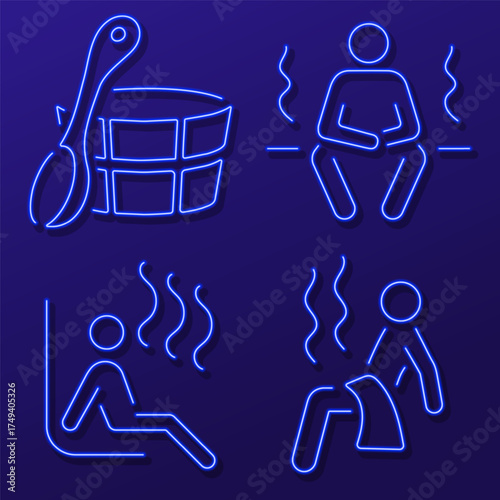 sauna neon icon group, vector illustration.