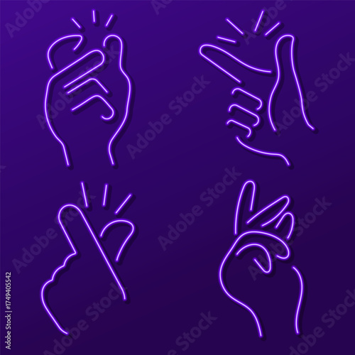 Finger snapping neon icon group, vector illustration.