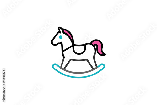 Simple illustration of a rocking horse with a pink mane silhouette