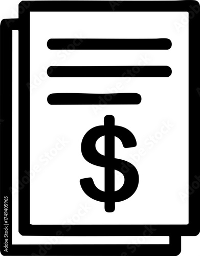 Illustration of a document stack with horizontal lines and a dollar sign on the top sheet