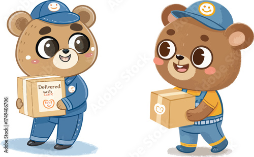Charming cartoon bears delivering packages adorable postmen adorning childrens books and graphics vector