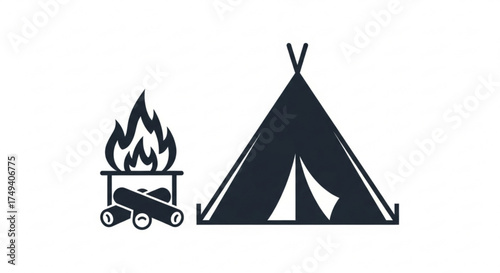 Camping tent and campfire outdoor adventure and recreation vector icon nature and wilderness symbol